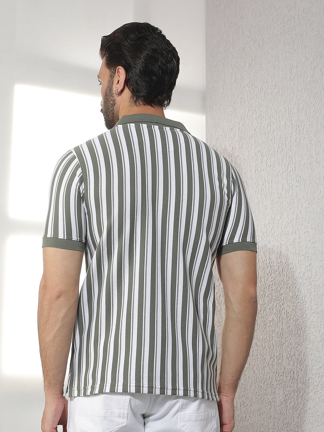 cobb olive striped polo neck t-shirt
