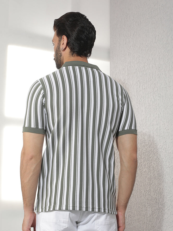 cobb olive striped polo neck t-shirt
