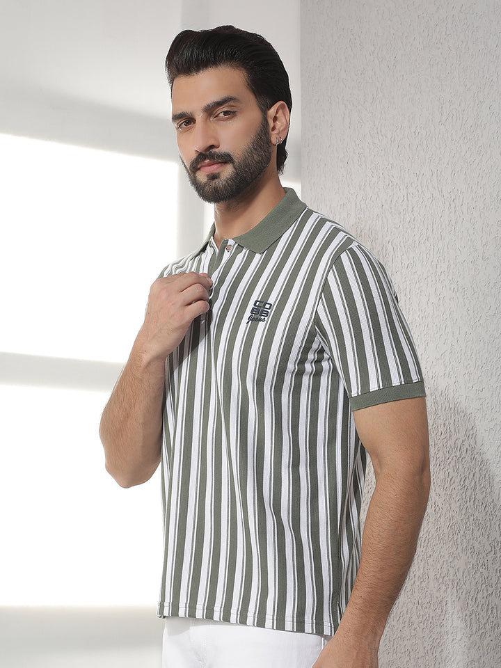 cobb olive striped polo neck t-shirt