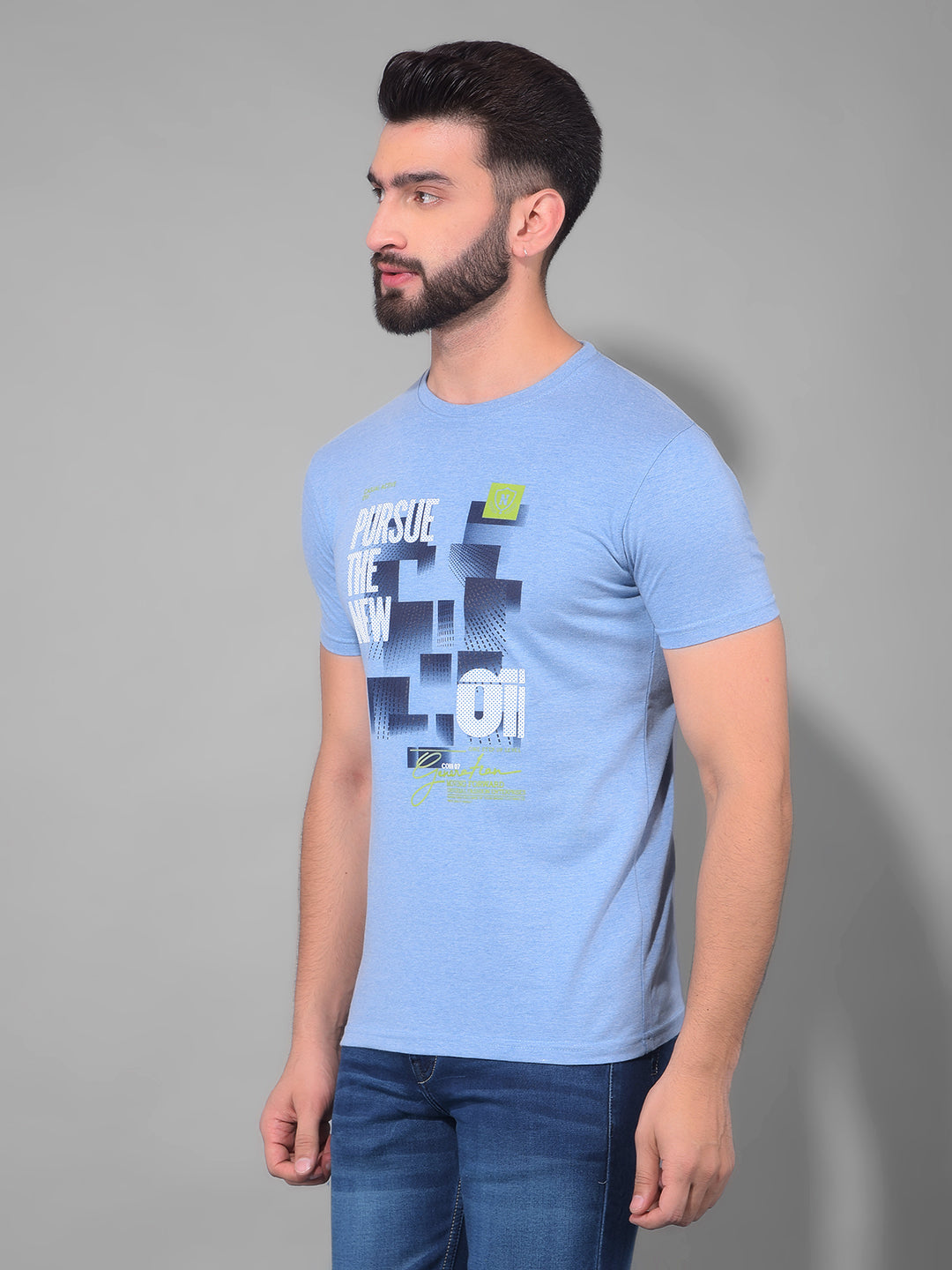 cobb sky blue printed round neck t-shirt