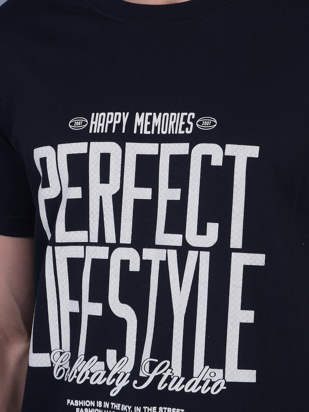 cobb navy blue printed round neck t-shirt
