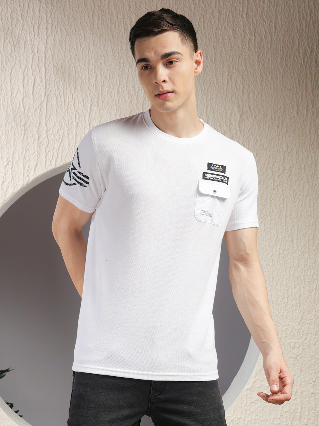 cobb white printed round neck t-shirt