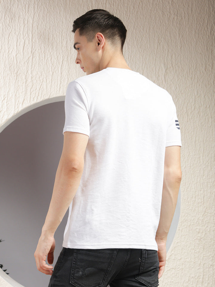 cobb white printed round neck t-shirt