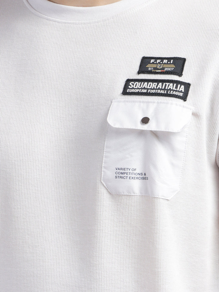 cobb white printed round neck t-shirt
