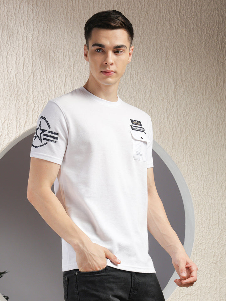 COBB WHITE PRINTED ROUND NECK T-SHIRT