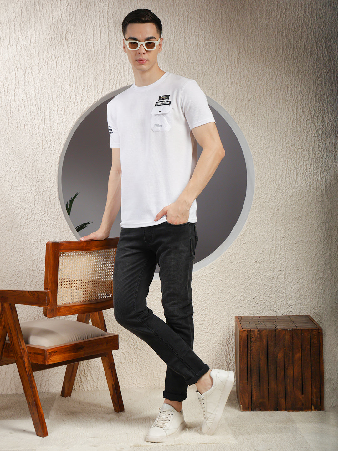 COBB WHITE PRINTED ROUND NECK T-SHIRT