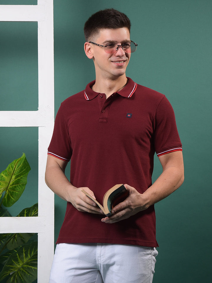 cobb solid maroon polo neck t-shirt