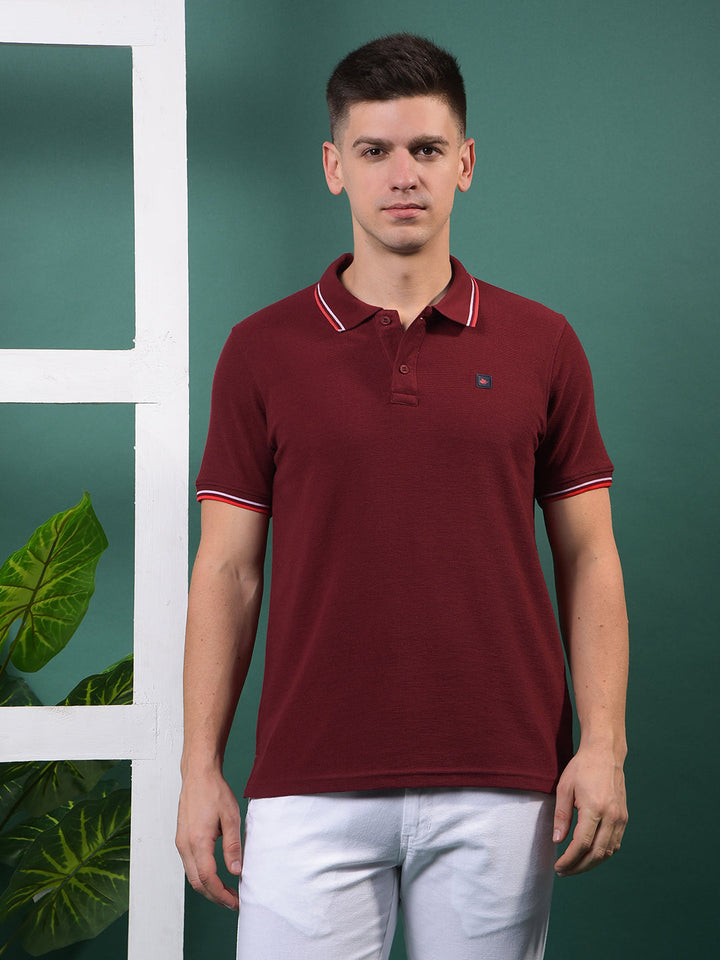 cobb solid maroon polo neck t-shirt