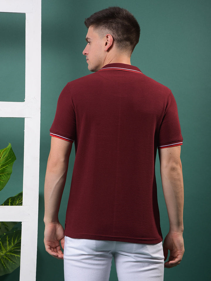 cobb solid maroon polo neck t-shirt
