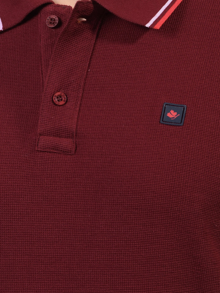 cobb solid maroon polo neck t-shirt