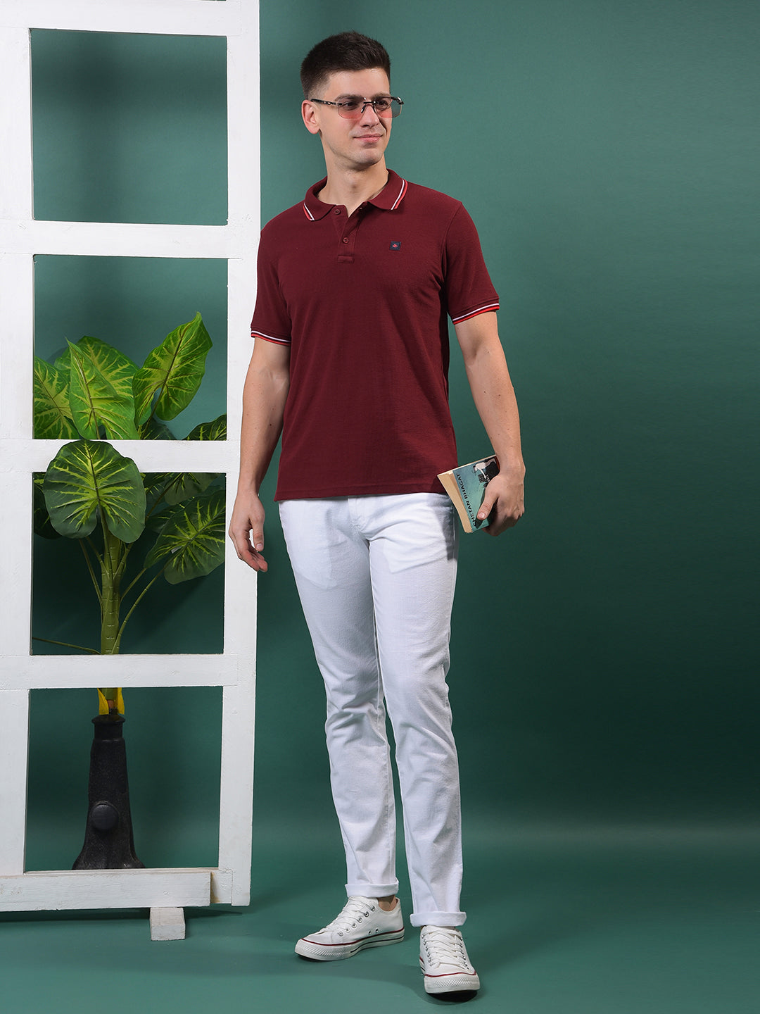 COBB SOLID MAROON POLO NECK T-SHIRT