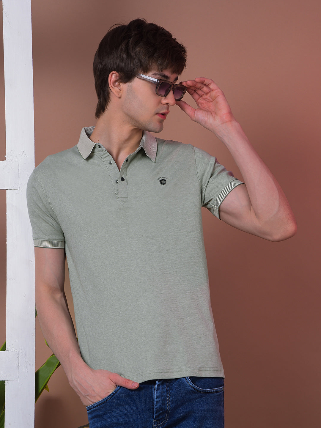 cobb light green striped polo neck t-shirt