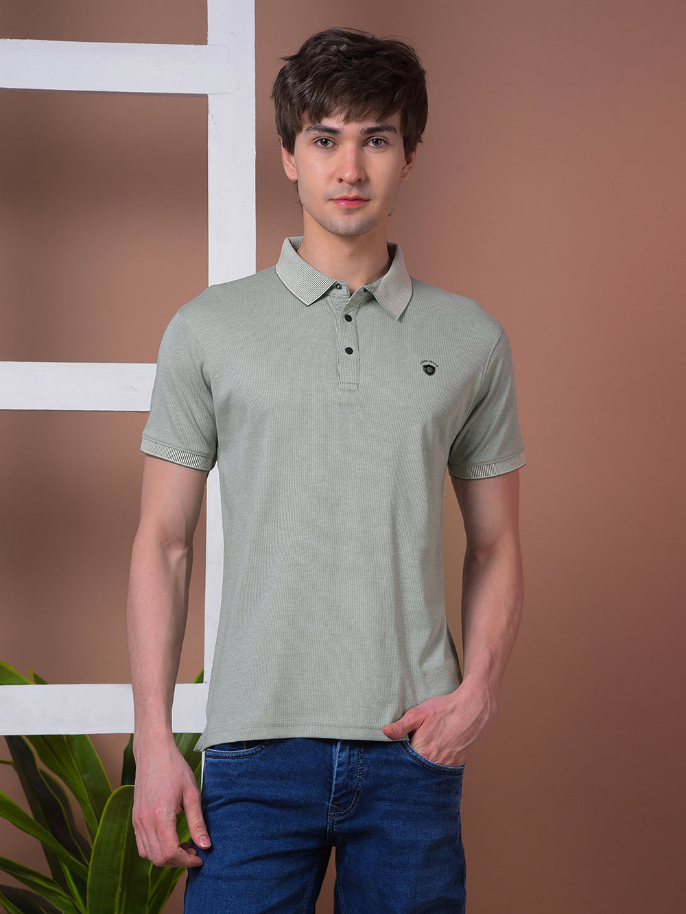 cobb light green striped polo neck t-shirt