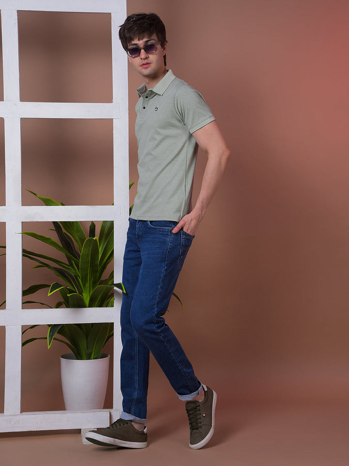 COBB LIGHT GREEN STRIPED POLO NECK T-SHIRT