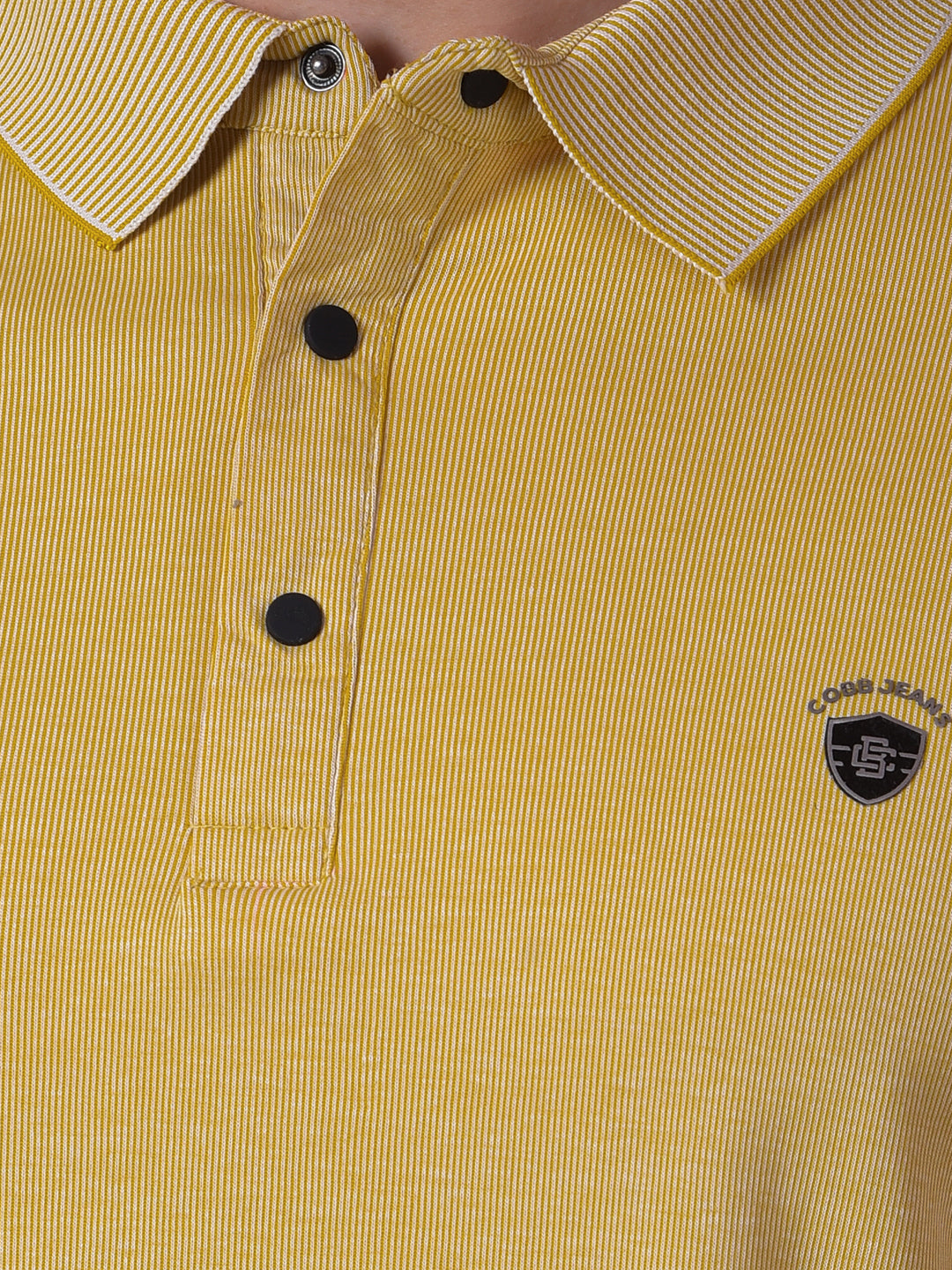 cobb mustard striped polo neck t-shirt