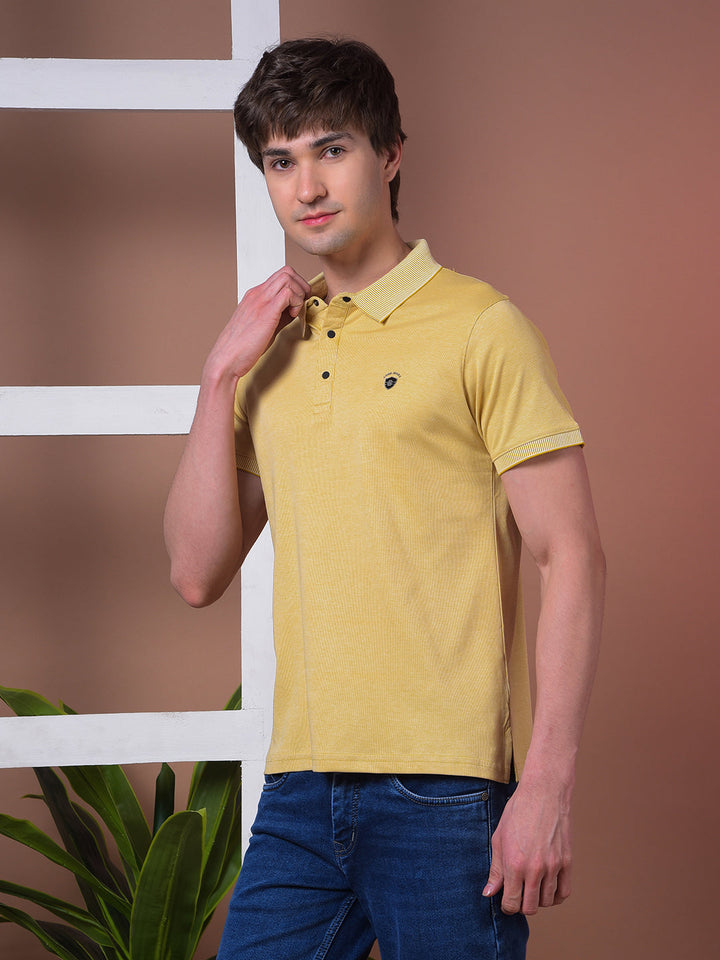 COBB MUSTARD STRIPED POLO NECK T-SHIRT