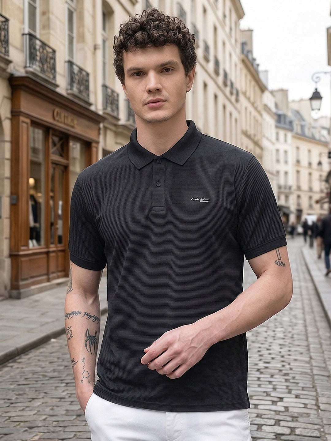 cobb black striped polo neck t-shirt