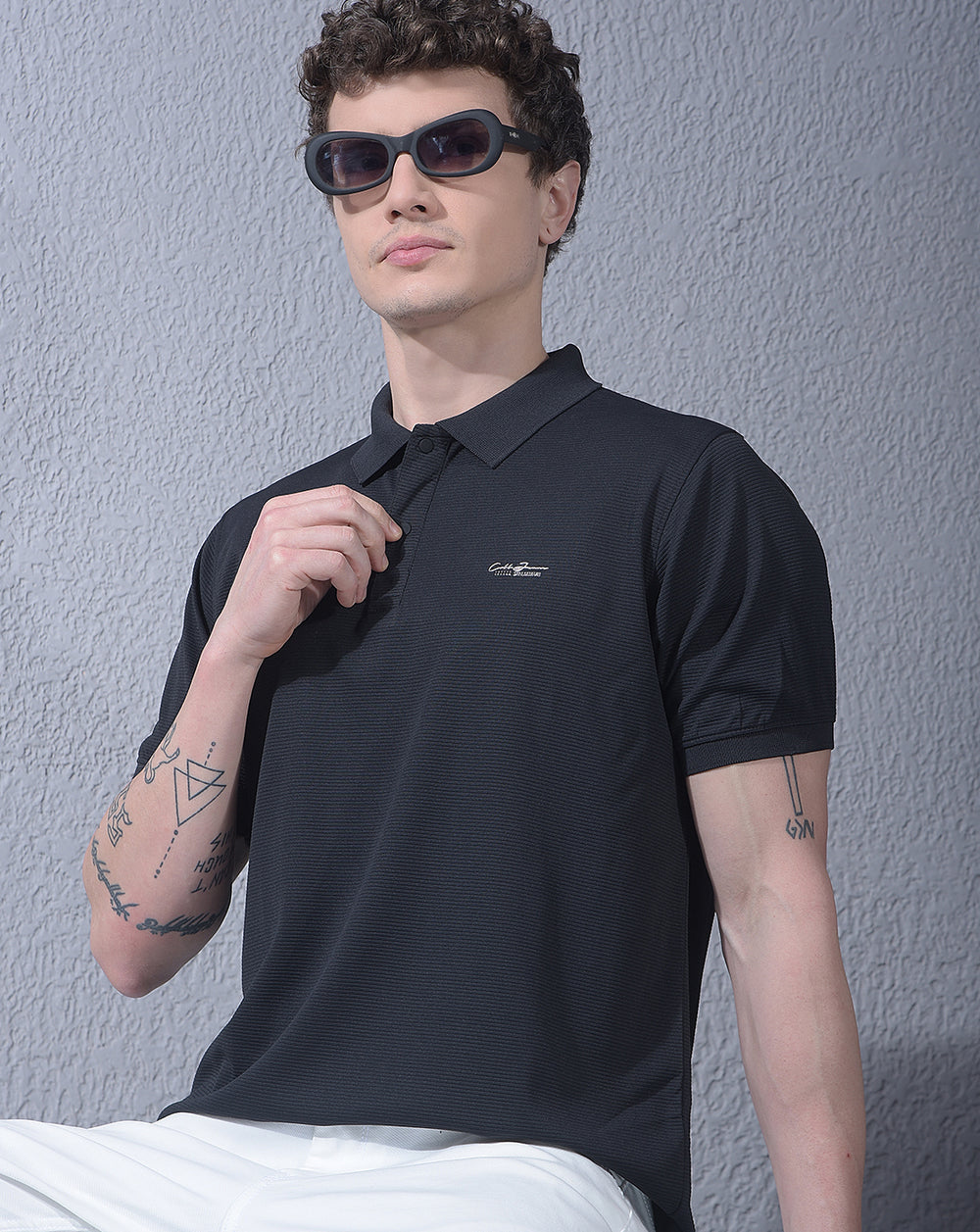 cobb black striped polo neck t-shirt