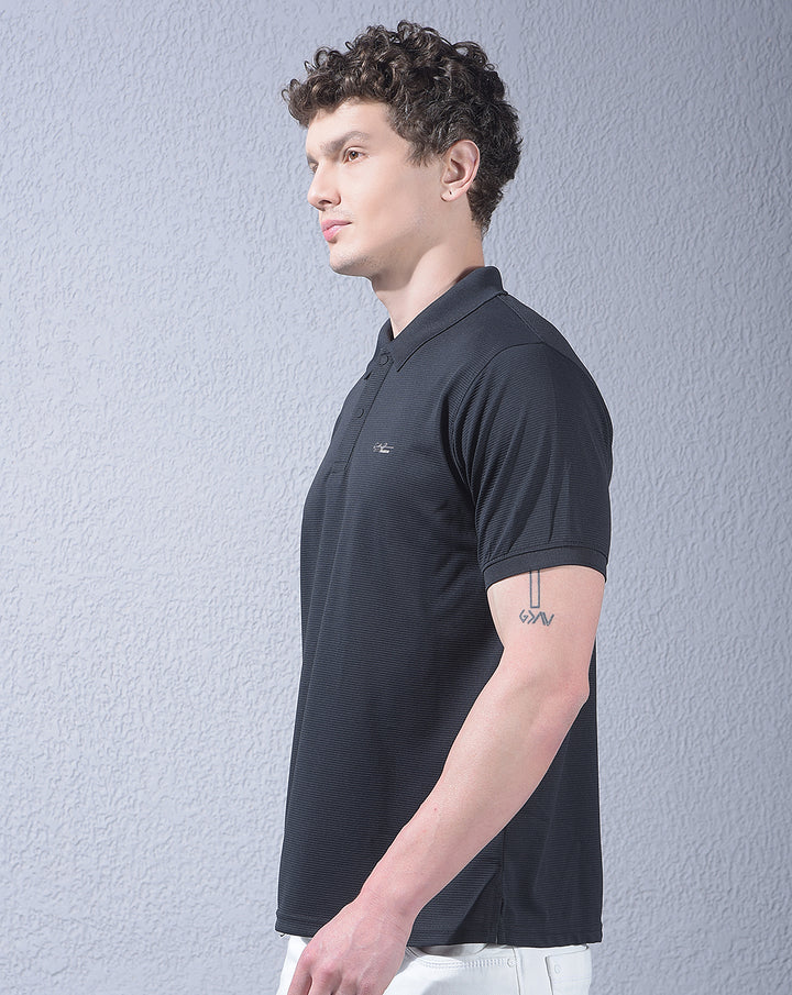 cobb black striped polo neck t-shirt