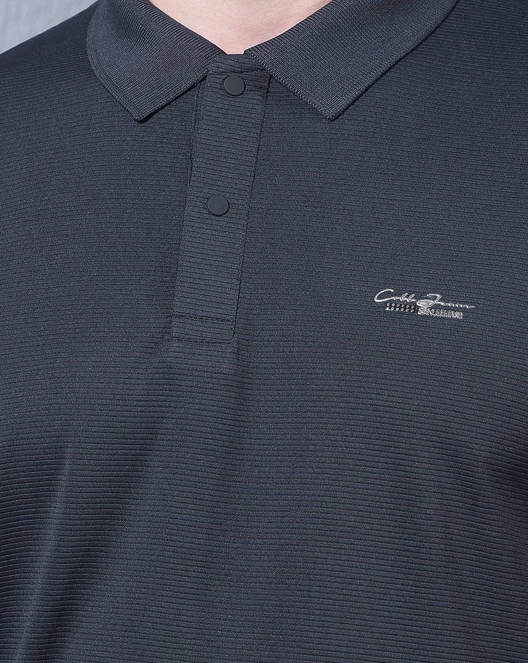 COBB BLACK STRIPED POLO NECK T-SHIRT