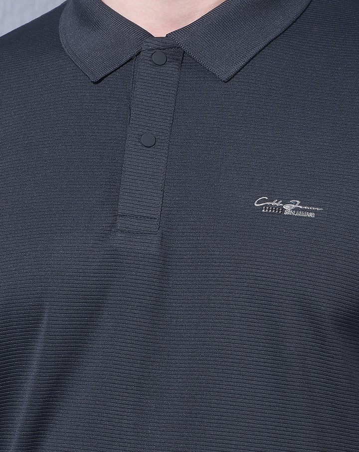 COBB BLACK STRIPED POLO NECK T-SHIRT
