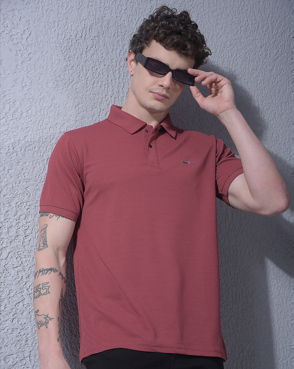 cobb mehroon striped polo neck t-shirt