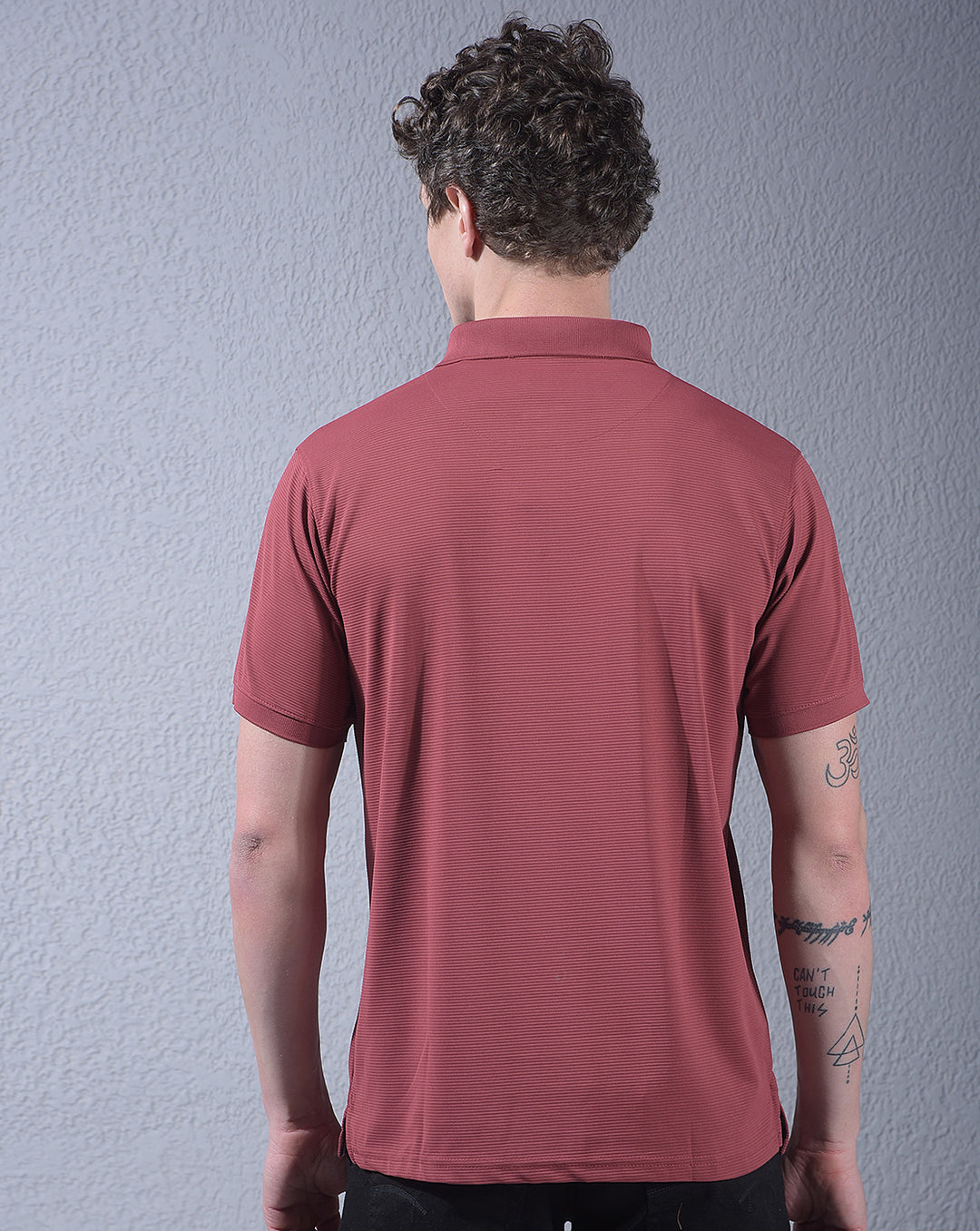 cobb mehroon striped polo neck t-shirt