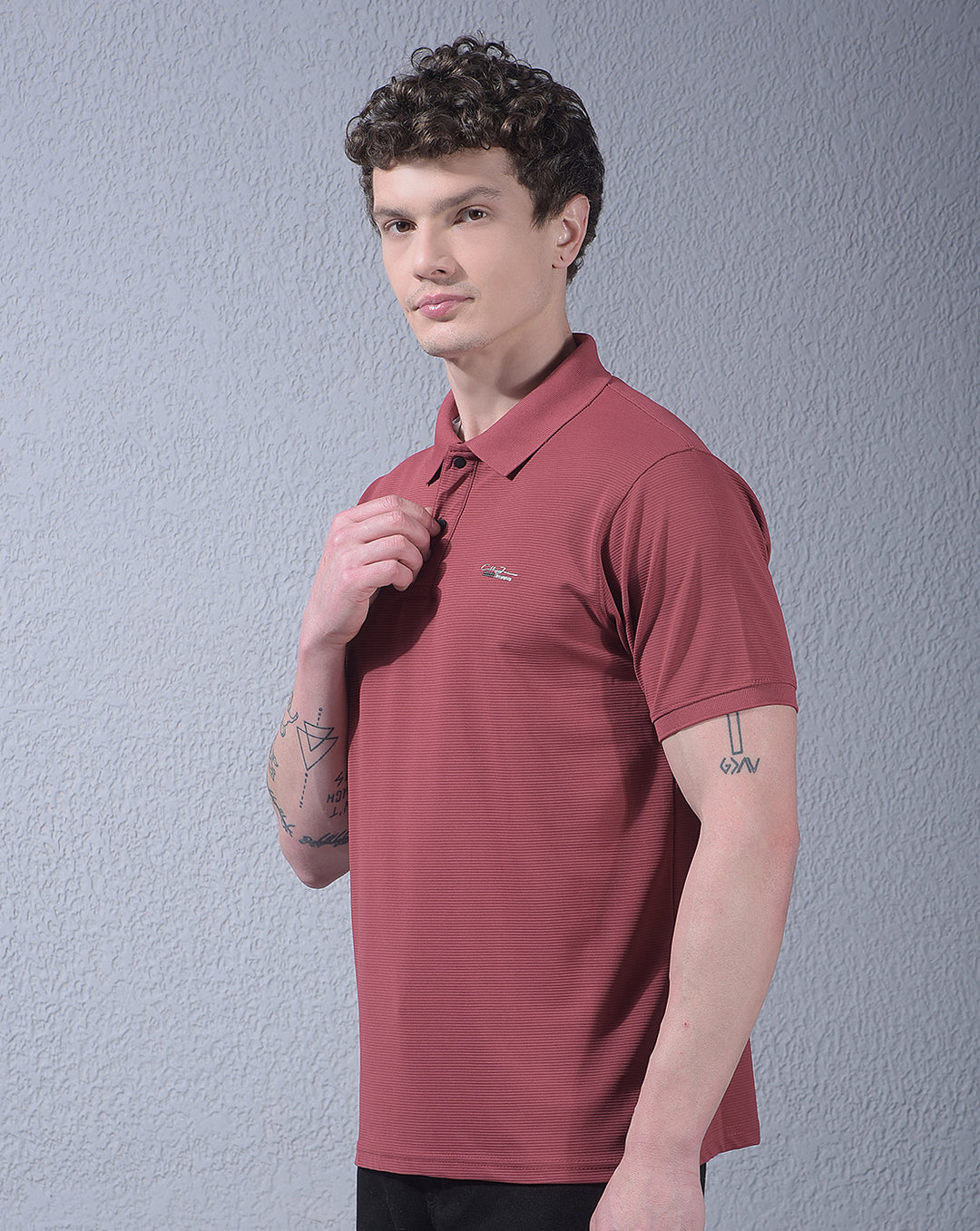cobb mehroon striped polo neck t-shirt