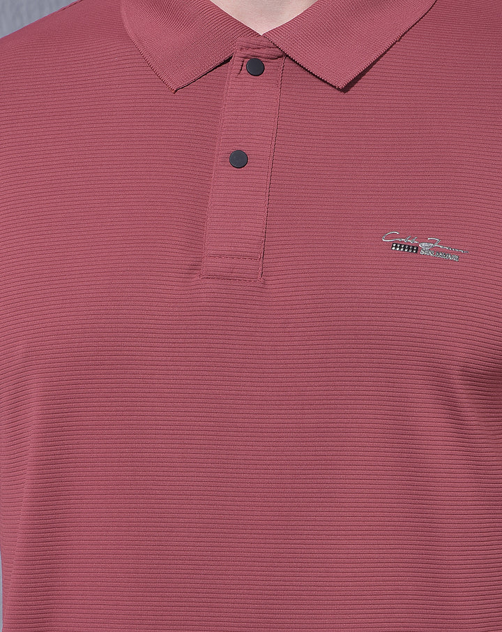 COBB MEHROON STRIPED POLO NECK T-SHIRT
