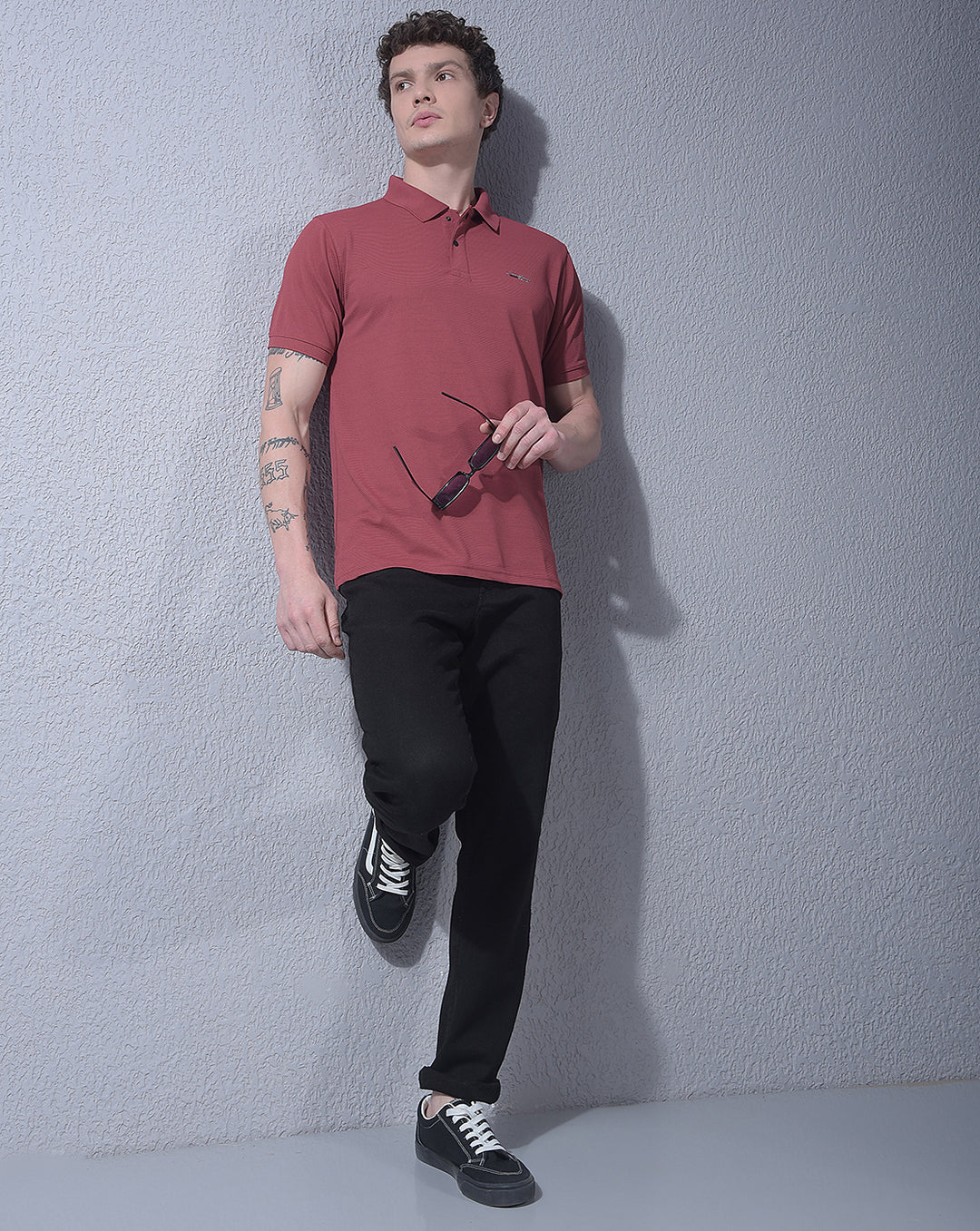 COBB MEHROON STRIPED POLO NECK T-SHIRT
