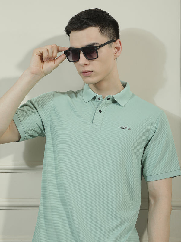 cobb sea green solid polo neck t-shirt