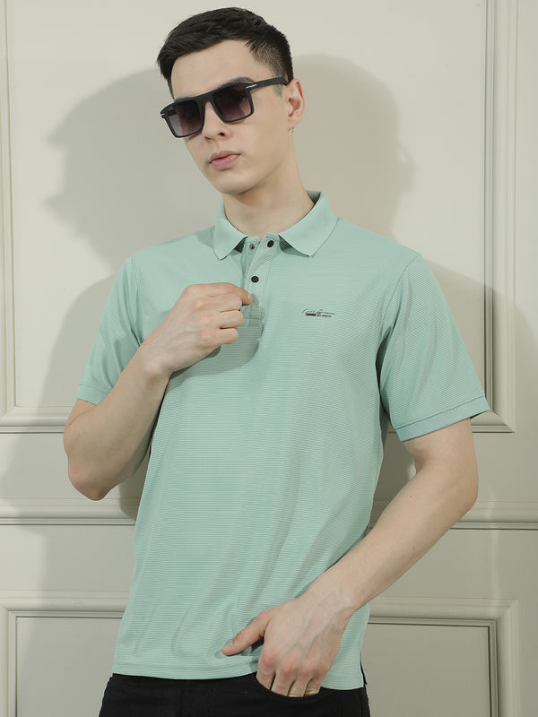 cobb sea green solid polo neck t-shirt