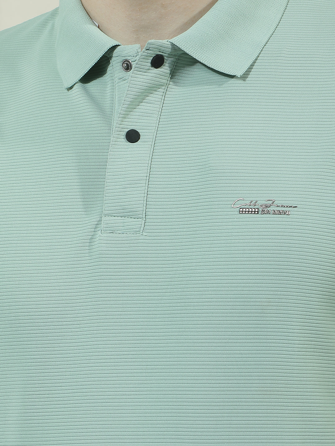 COBB SEA GREEN SOLID POLO NECK T-SHIRT