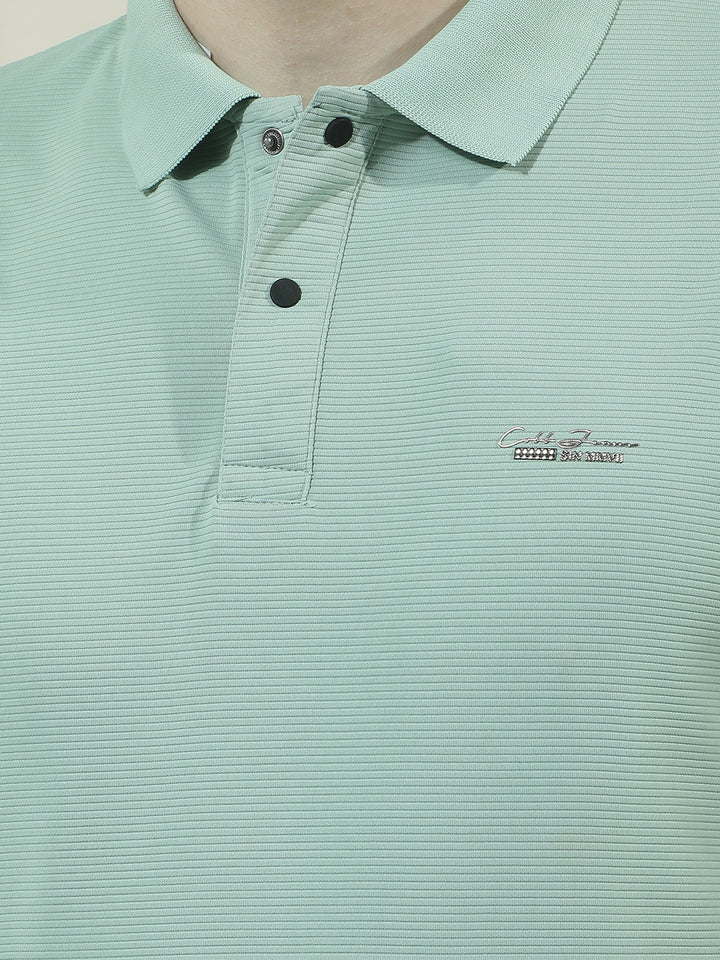 COBB SEA GREEN SOLID POLO NECK T-SHIRT