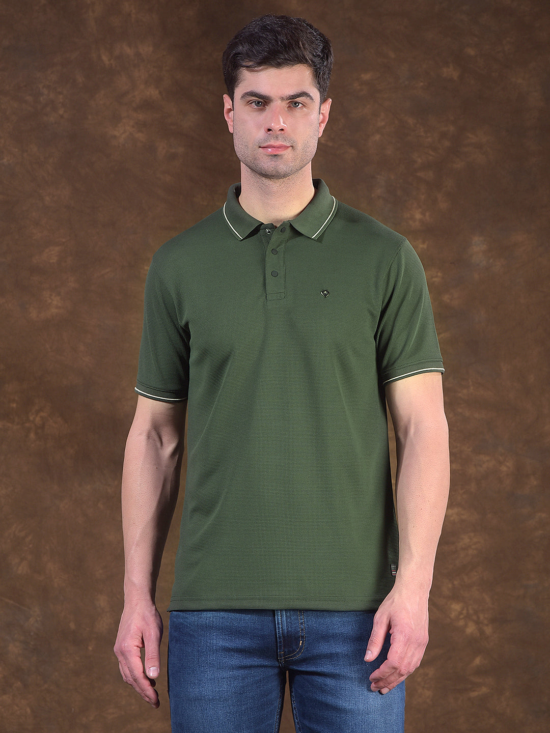 cobb olive self-design polo neck t-shirt