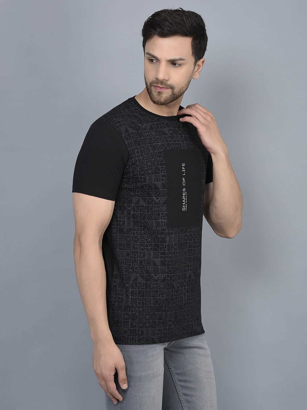 Cobb Black Printed Round Neck T-Shirt