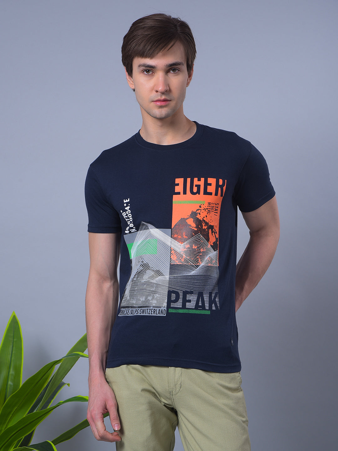 cobb navy blue printed round neck t-shirt