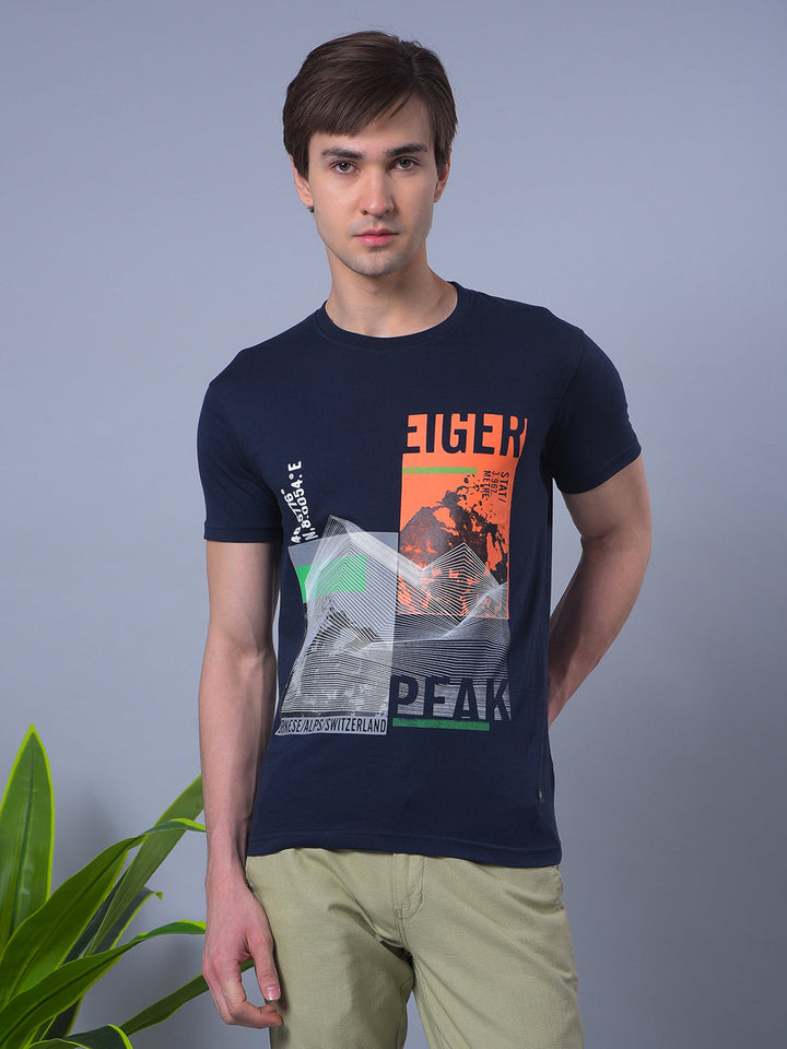 cobb navy blue printed round neck t-shirt