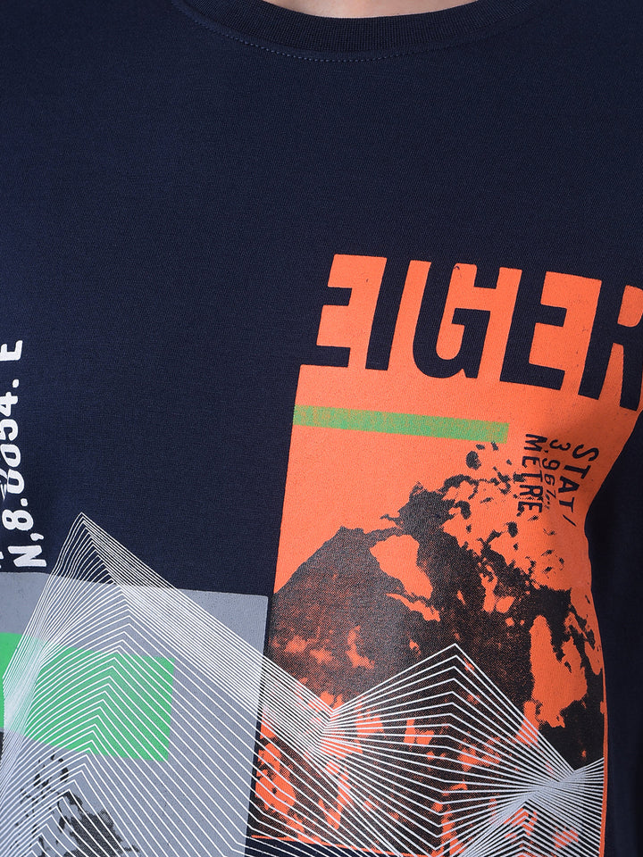 cobb navy blue printed round neck t-shirt
