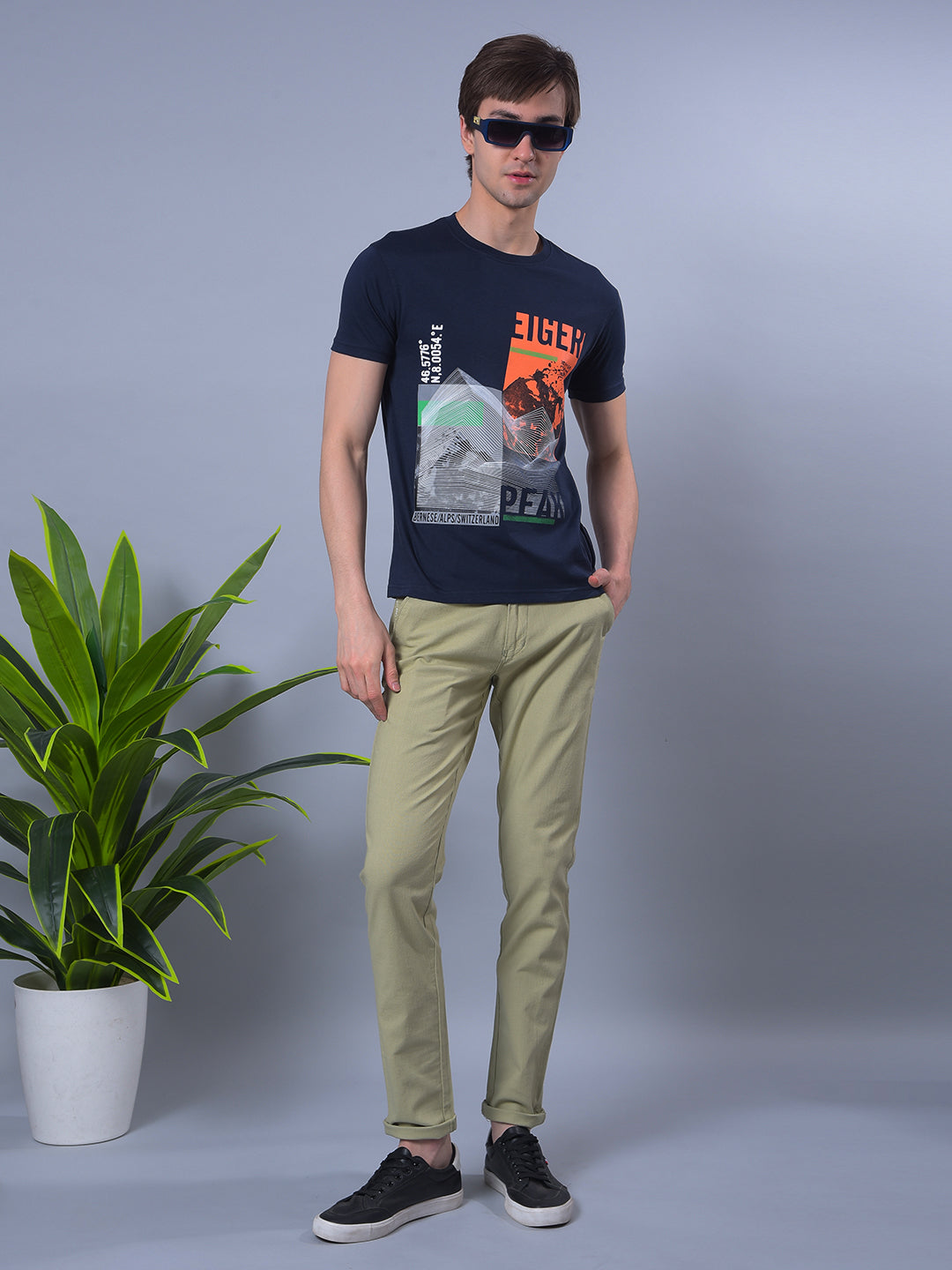 COBB NAVY BLUE PRINTED ROUND NECK T-SHIRT