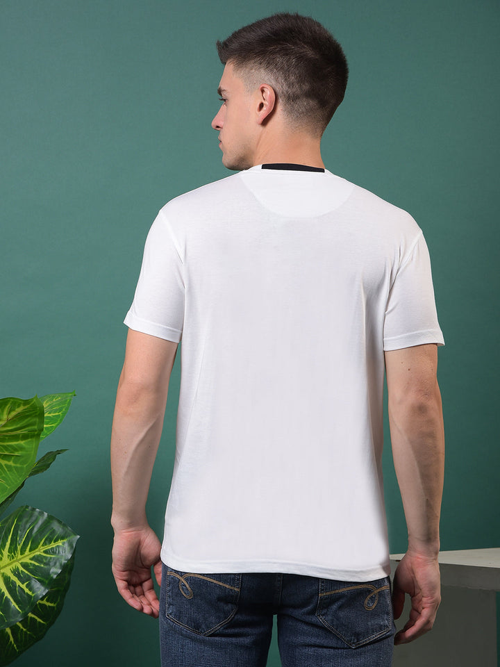 cobb white printed round neck t-shirt