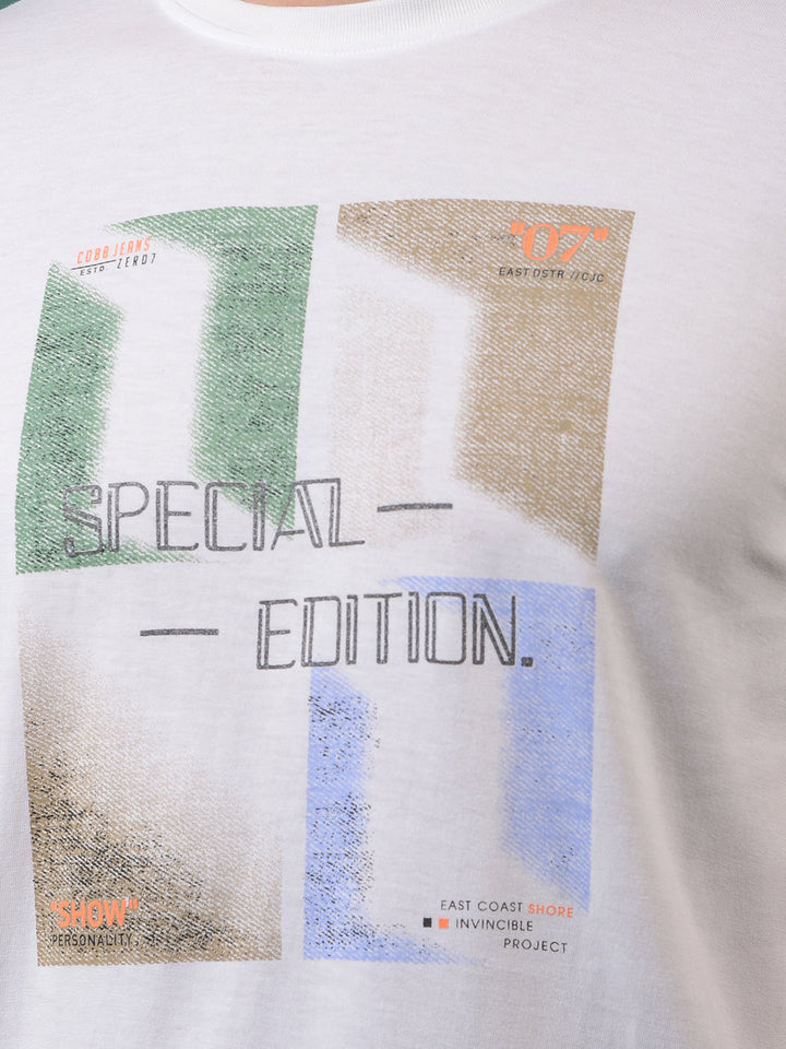 cobb white printed round neck t-shirt
