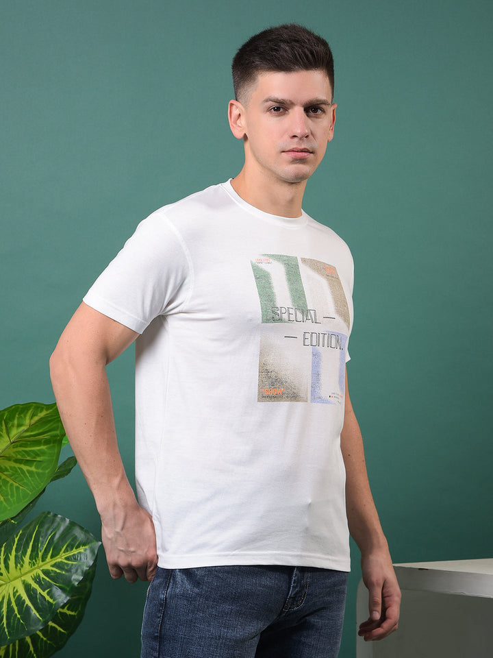 COBB WHITE PRINTED ROUND NECK T-SHIRT