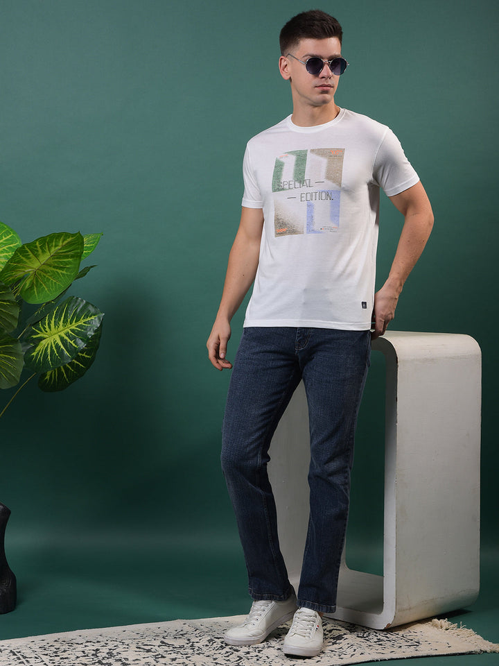 COBB WHITE PRINTED ROUND NECK T-SHIRT