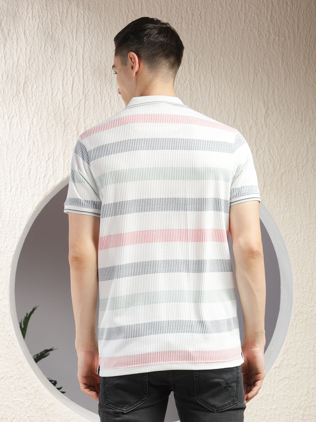 cobb white striped polo neck t-shirt