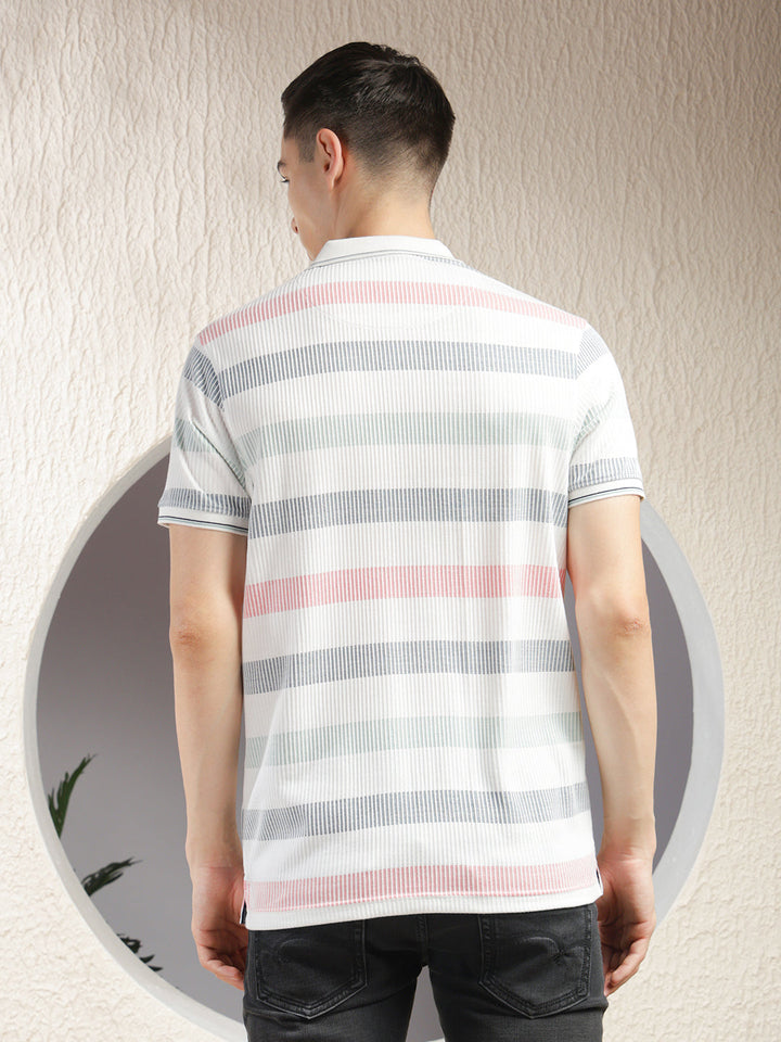 cobb white striped polo neck t-shirt