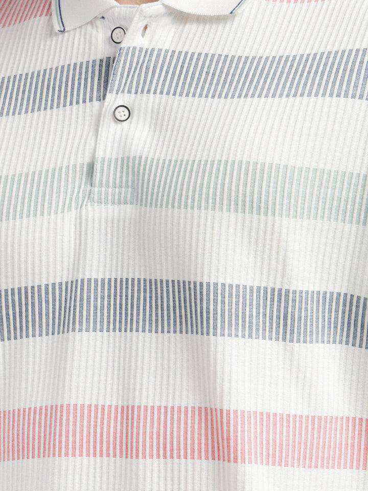 cobb white striped polo neck t-shirt