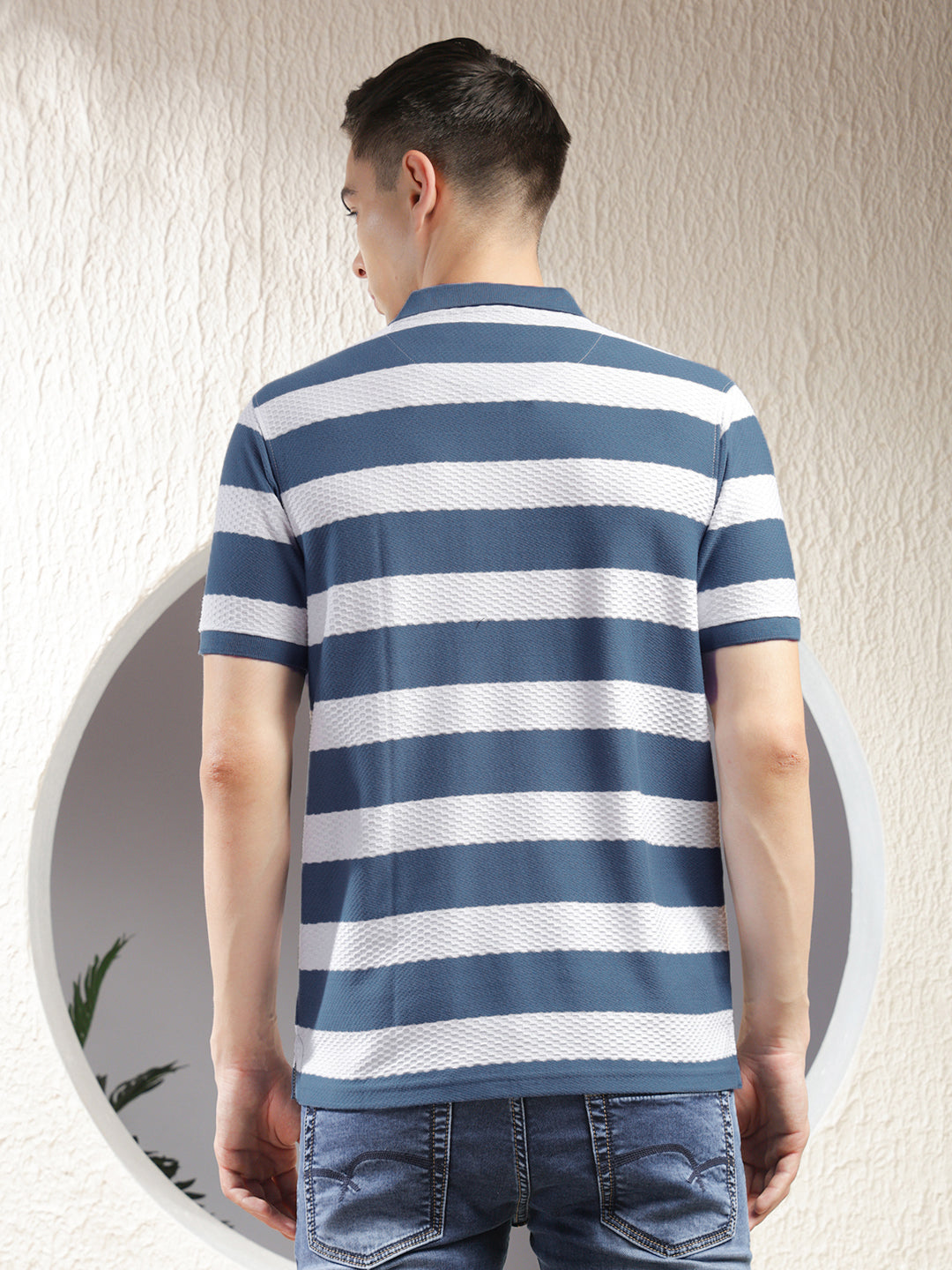 COBB BLUE COLOR-BLOCK POLO NECK T-SHIRT