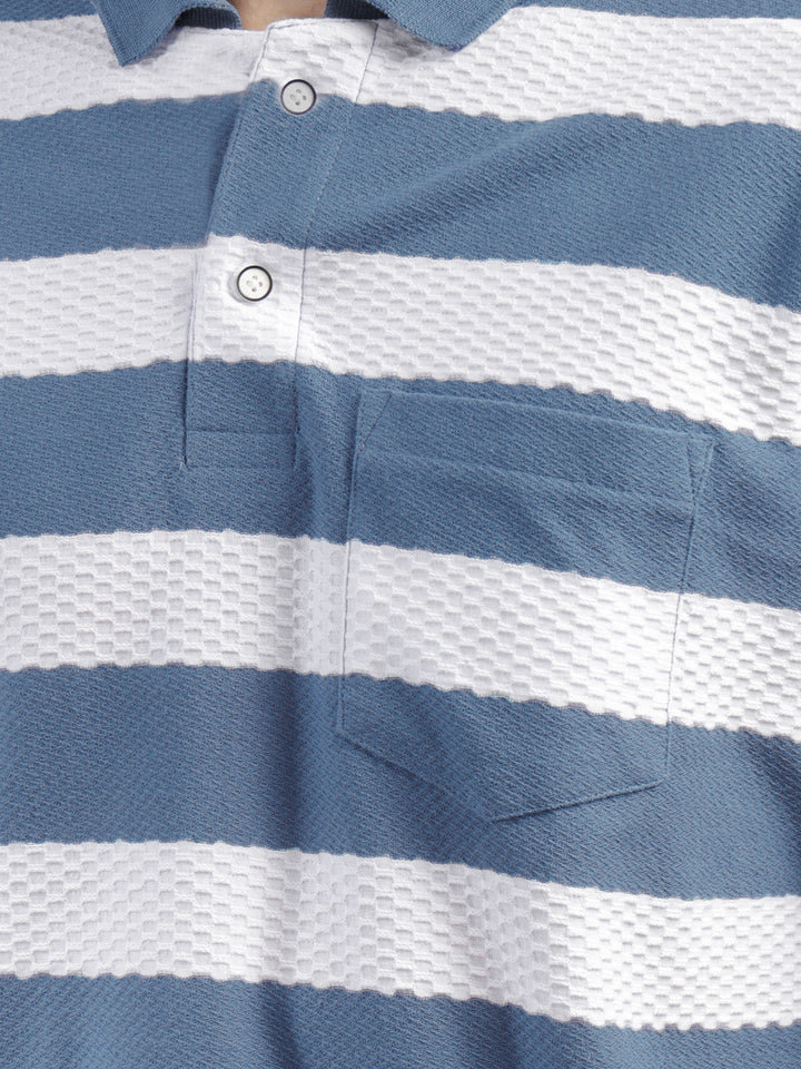 COBB BLUE COLOR-BLOCK POLO NECK T-SHIRT