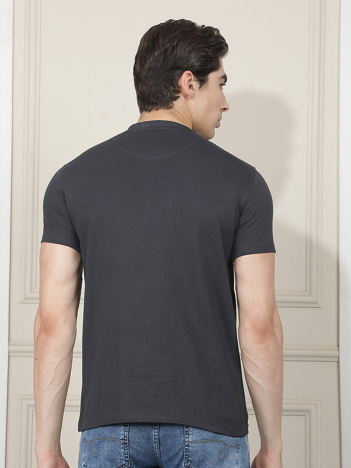navy blue printed round tees